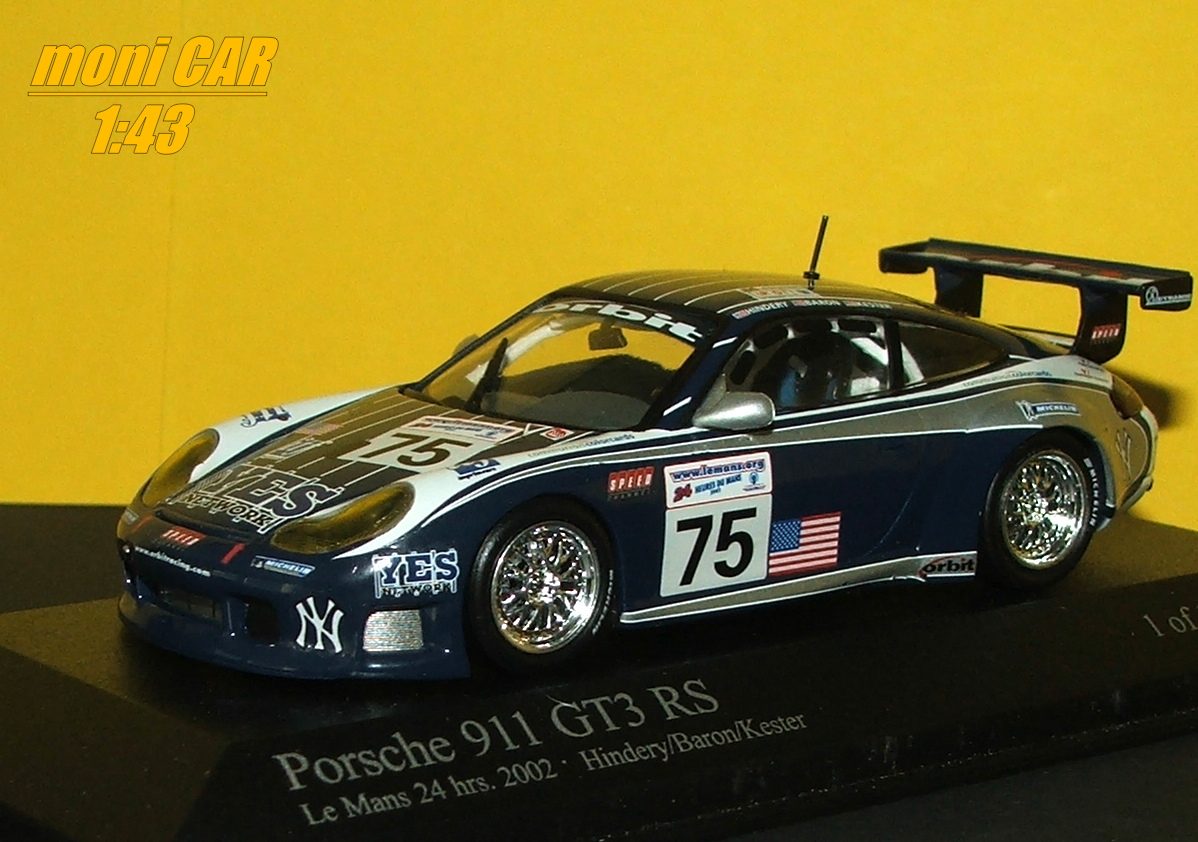 PORSCHE 911 GT3 RS No.75 Hindery - Baron - Kester 24h LeMans 2002 (1:43) MINICHAMPS