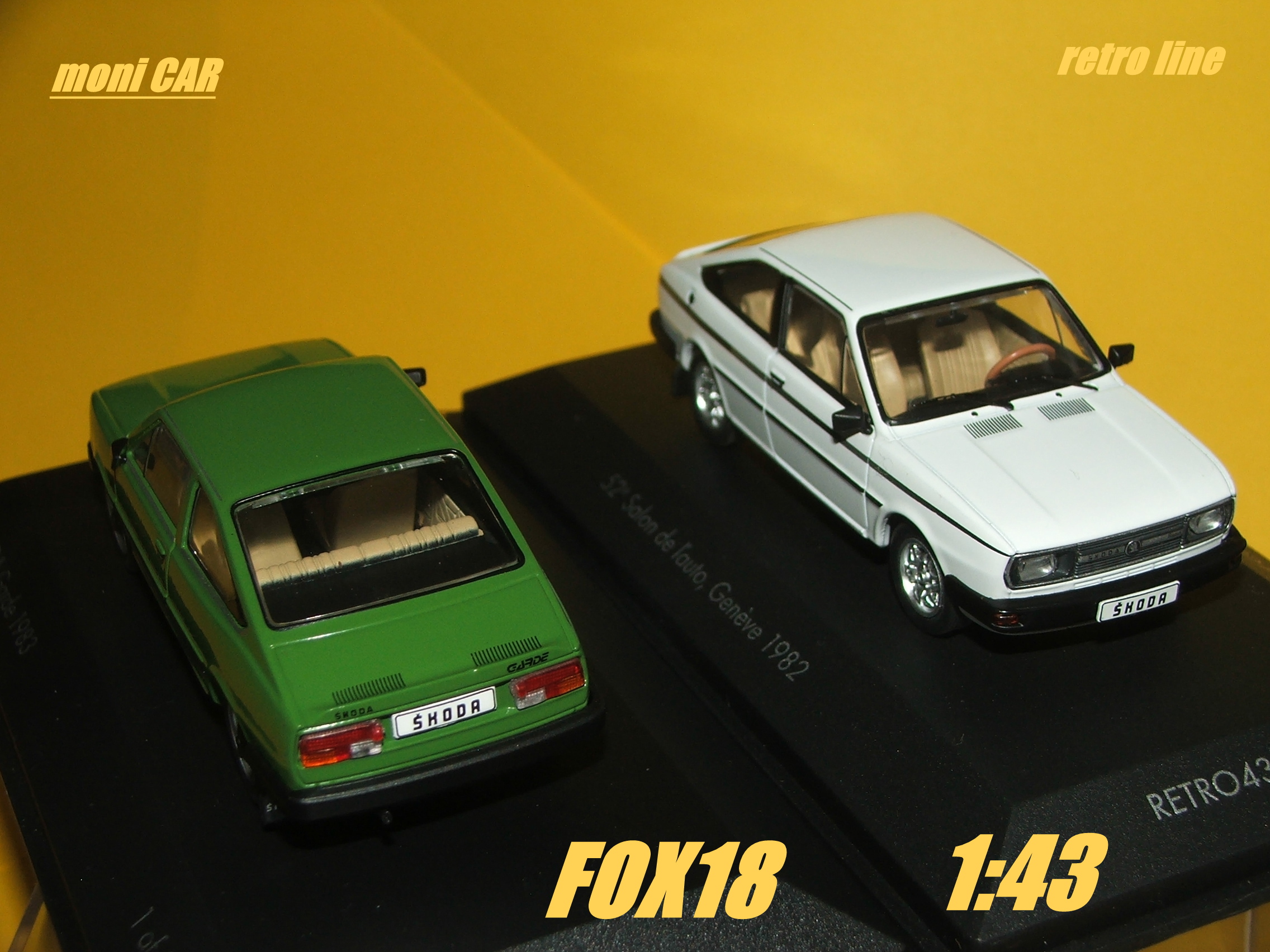 Škoda Rapid Coupe de Luxe z Autosalonu Ženeva 1982 + Škoda GARDE 1982 retro line (1:43) FOX18
