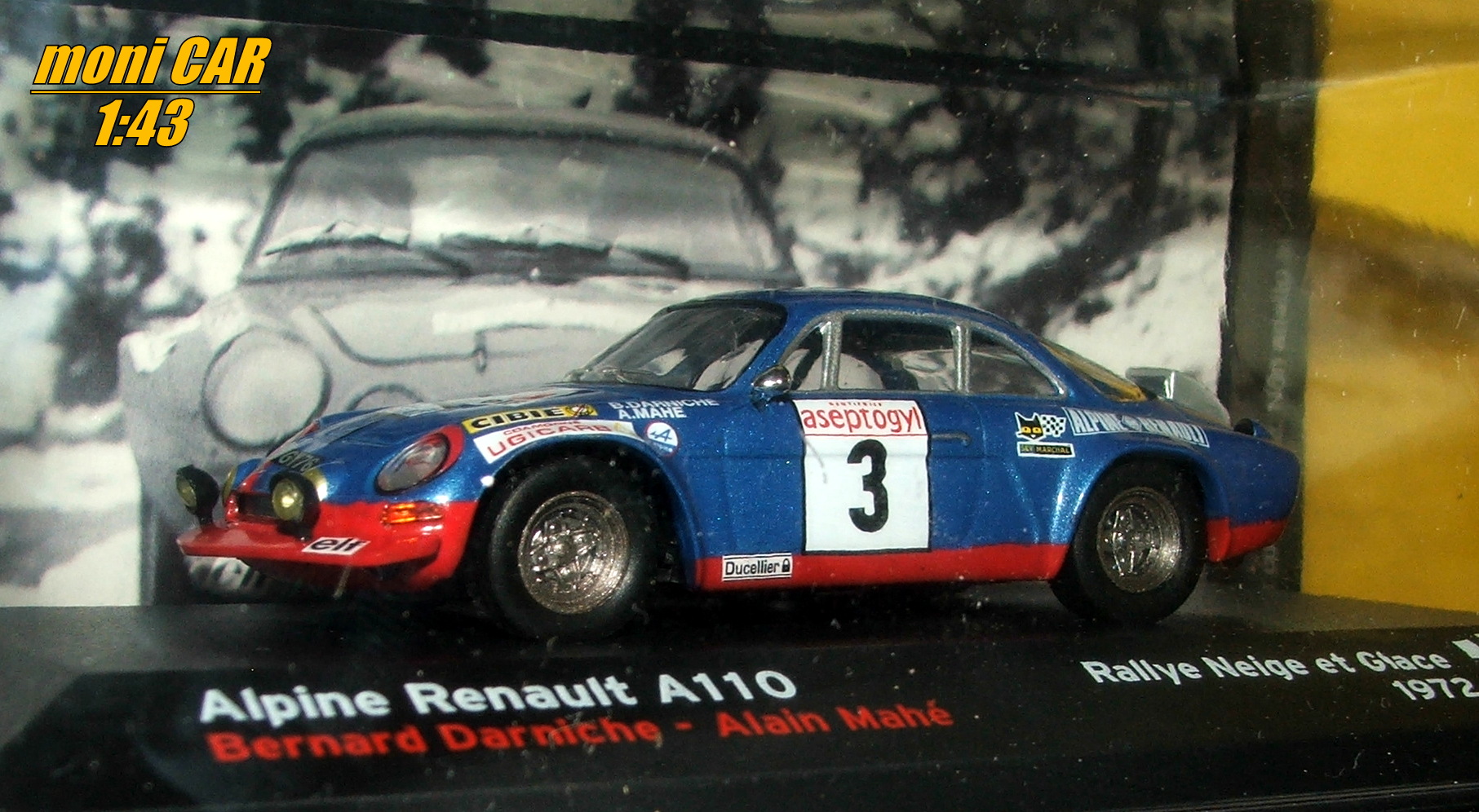 ALPINE RENAULT A110 No.3 - Bernard Darniche - Alain Mahé - Rally Neige et Glance - 1972 (1:43) Altaya/IXO