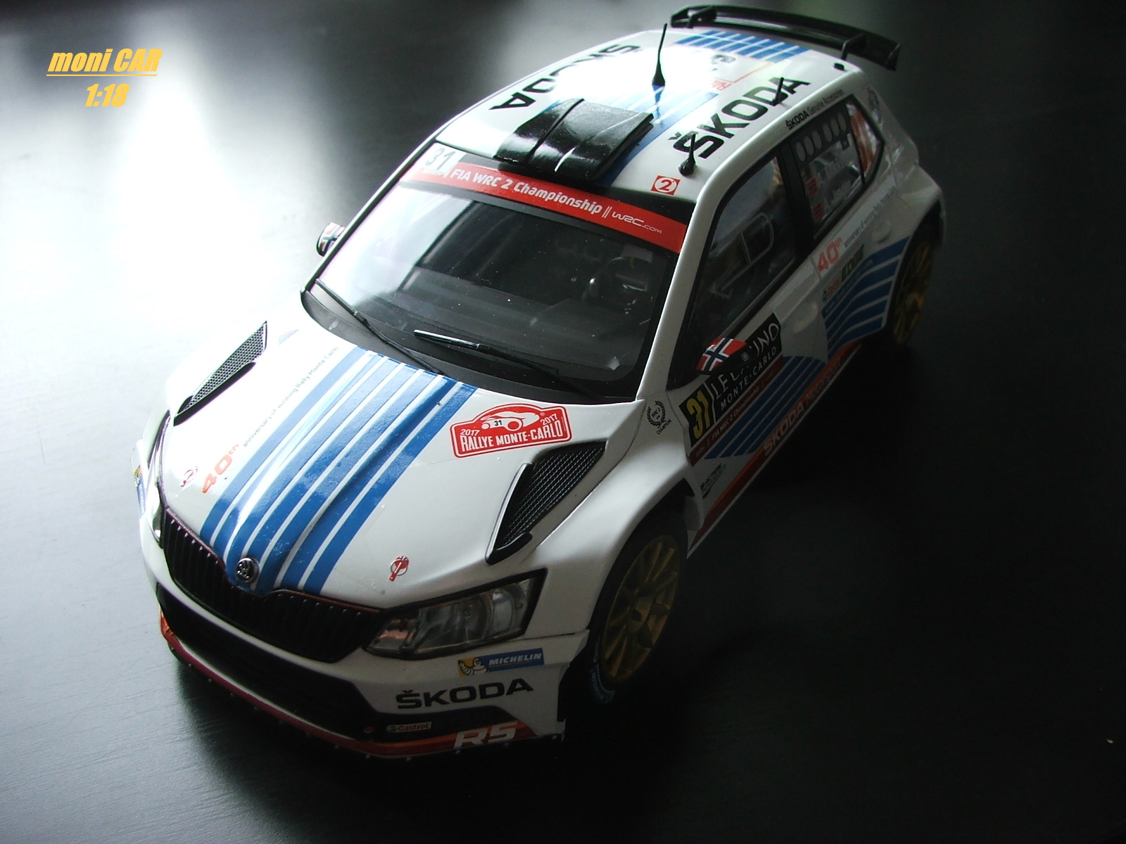 FOX18 Škoda Fabia R5 A. Mikkelsen / A. Jaeger "31" winner WRC2 Rally Monte Carlo 2017 (1:18)