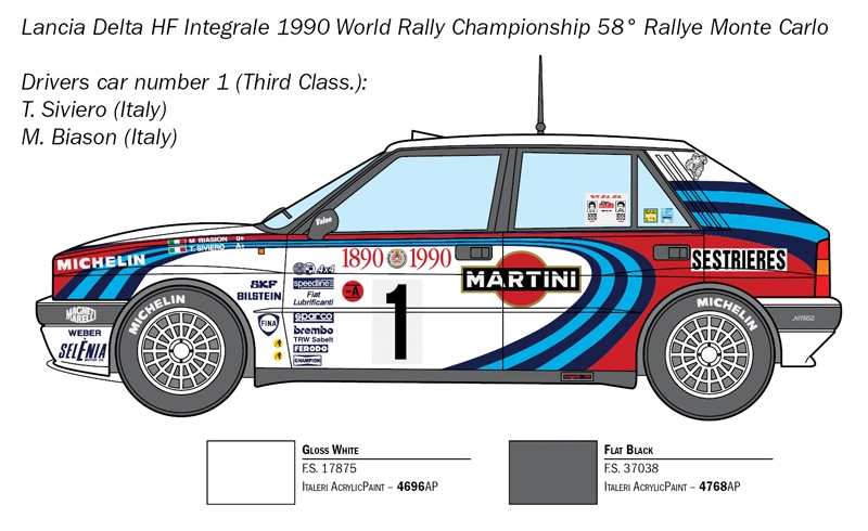 LANCIA Delta HF Integrale No.1 - M. Biason / T. Siviero Rally Monte Carlo 1990 (1:24) ITALERI