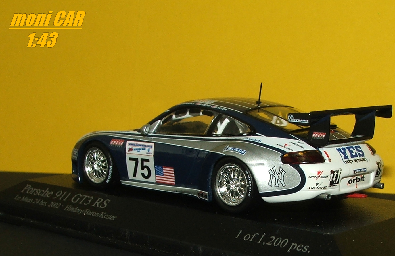 PORSCHE 911 GT3 RS No.75 Hindery - Baron - Kester 24h LeMans 2002 (1:43) MINICHAMPS
