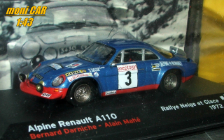 ALPINE RENAULT A110 No.3 - Bernard Darniche - Alain Mahé - Rally Neige et Glance - 1972 (1:43) Altaya/IXO